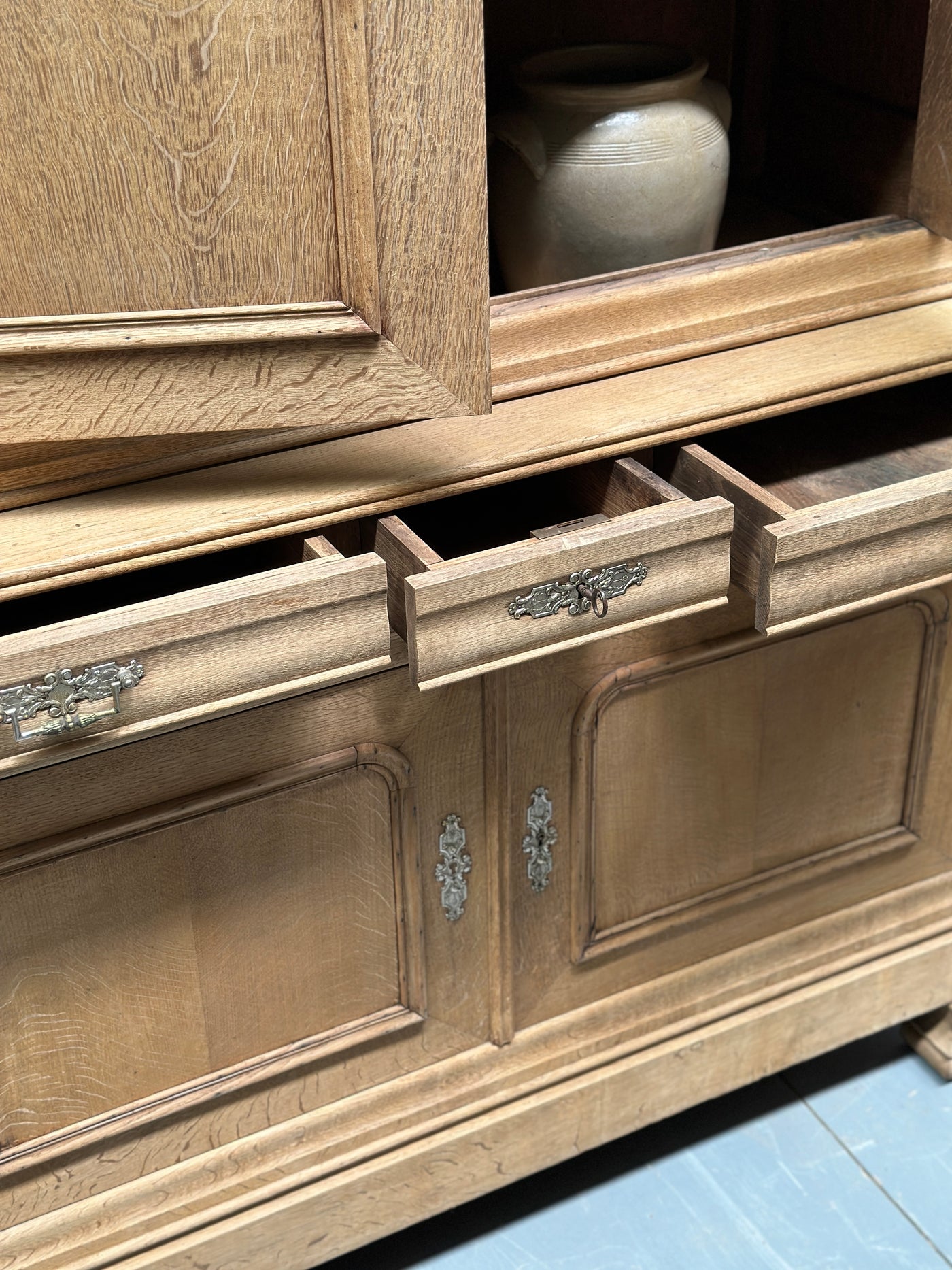 19th Century Bleached French Oak Buffet deux Corps