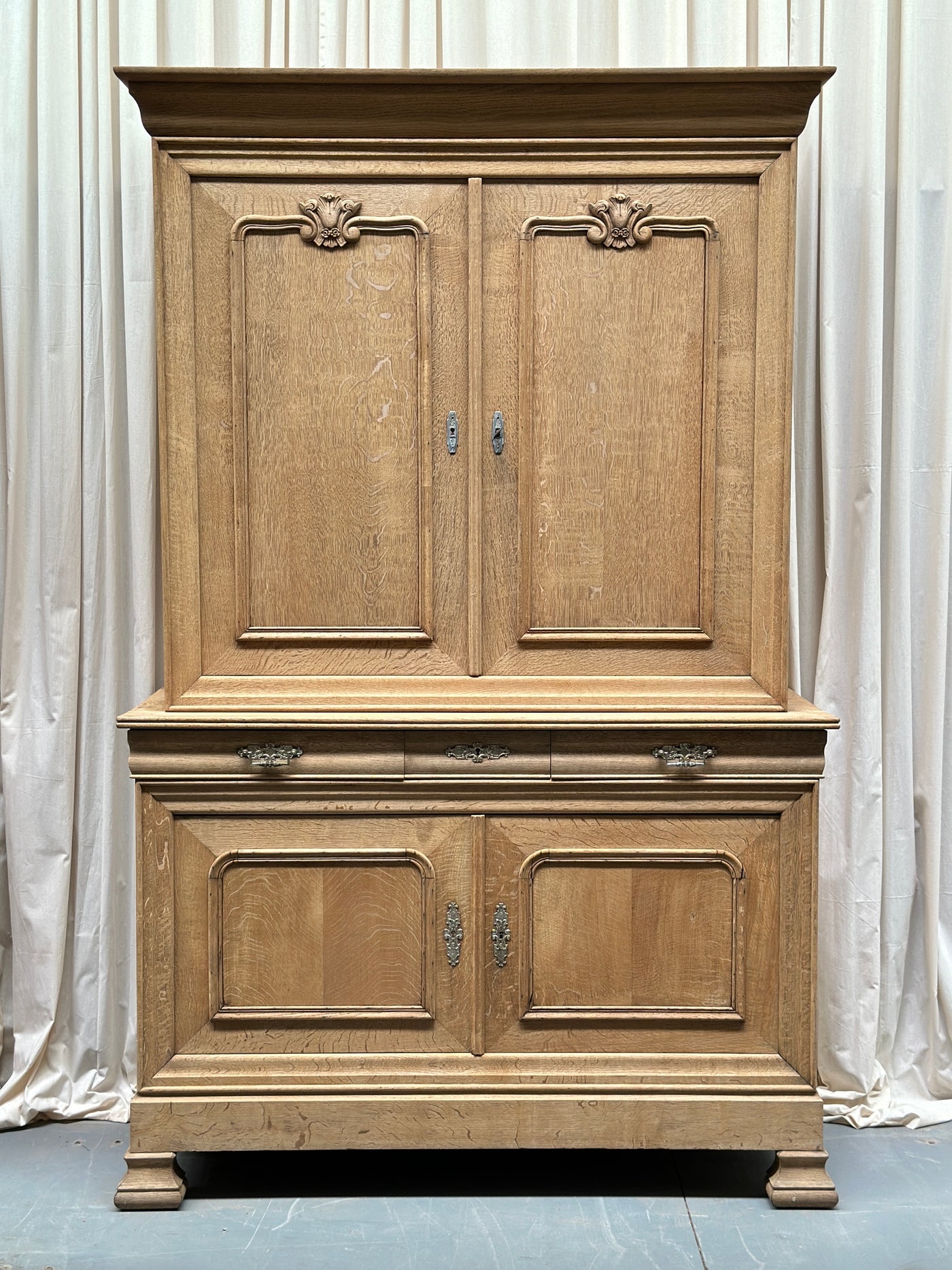 19th Century Bleached French Oak Buffet deux Corps