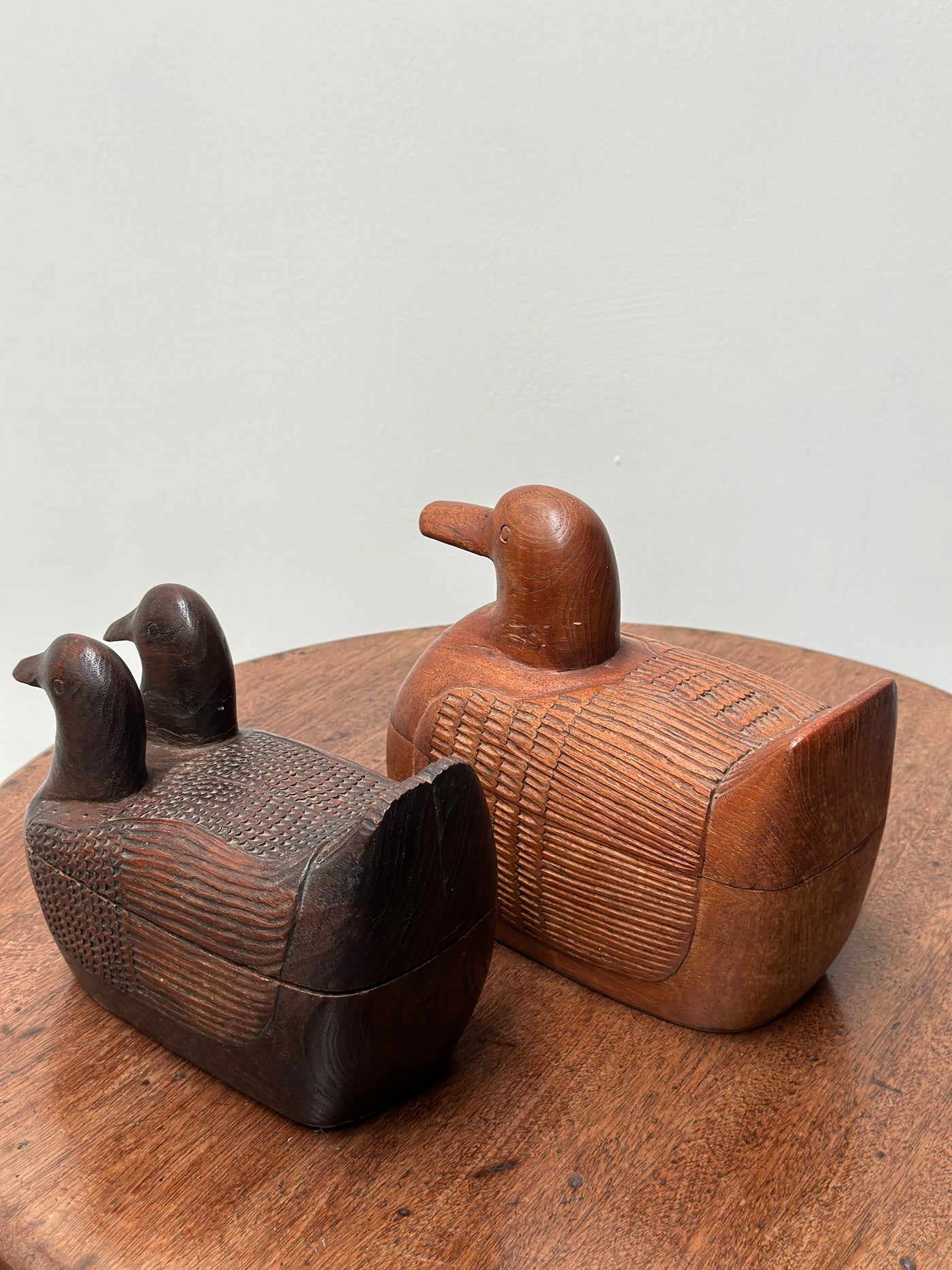 Hand carved Folk Art Duck Boxes