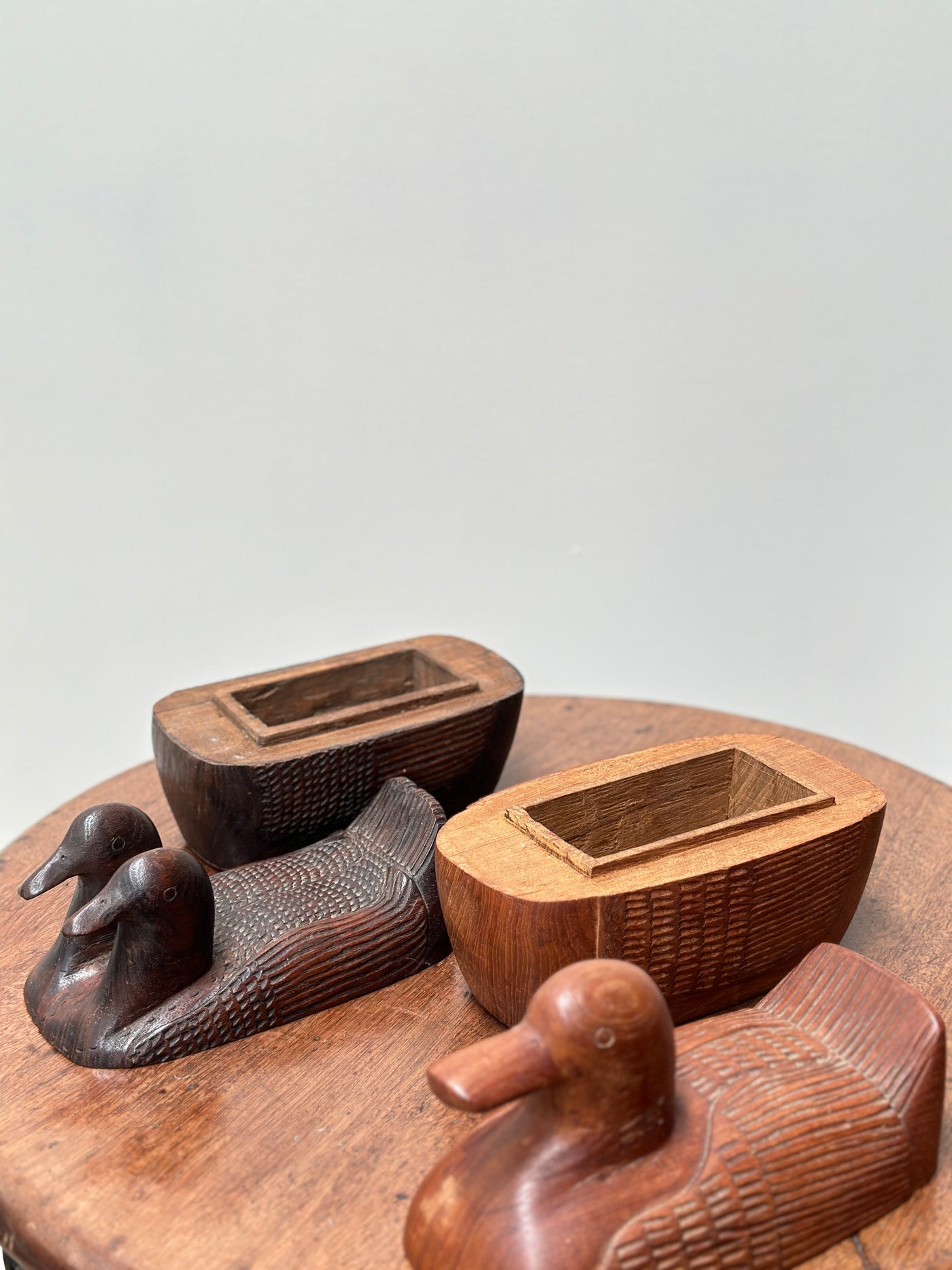 Hand carved Folk Art Duck Boxes