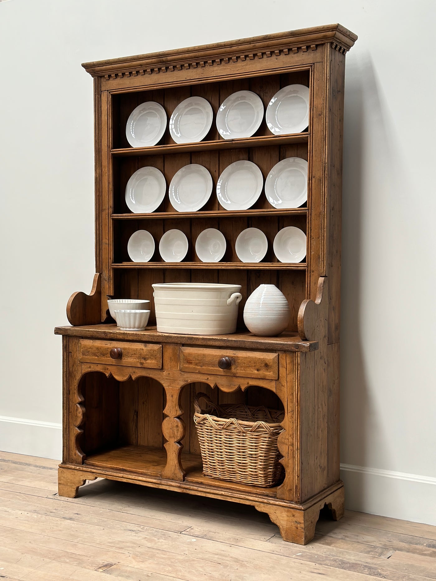 Antique Irish Fiddle Front Pine Dresser