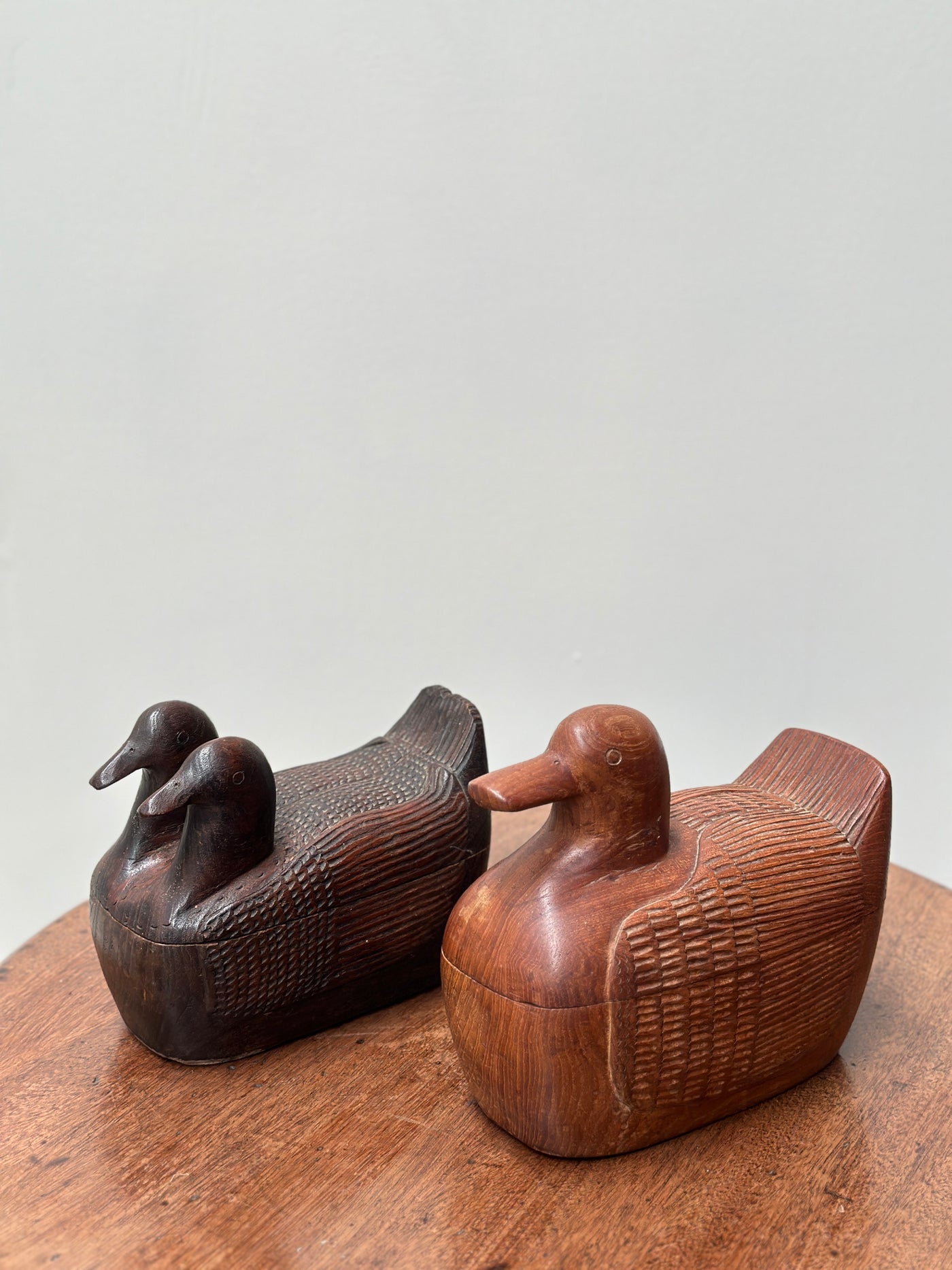 Hand carved Folk Art Duck Boxes