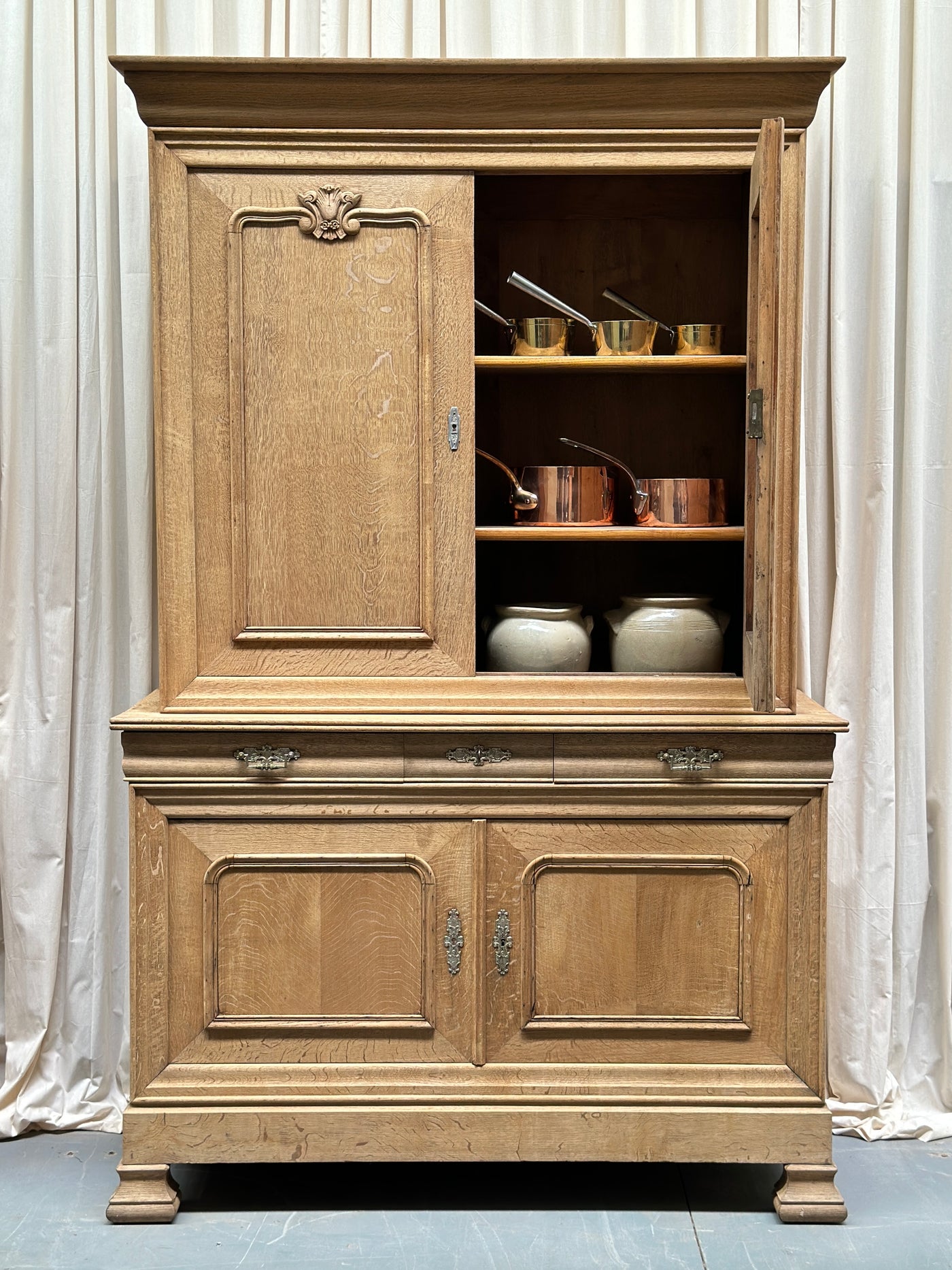 19th Century Bleached French Oak Buffet deux Corps