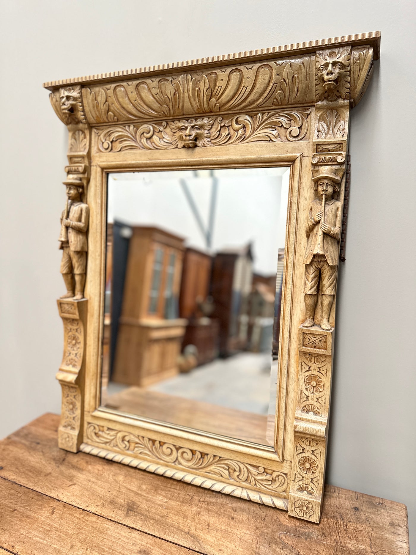 19th Century Antique Flemish Carved Oak Mirror