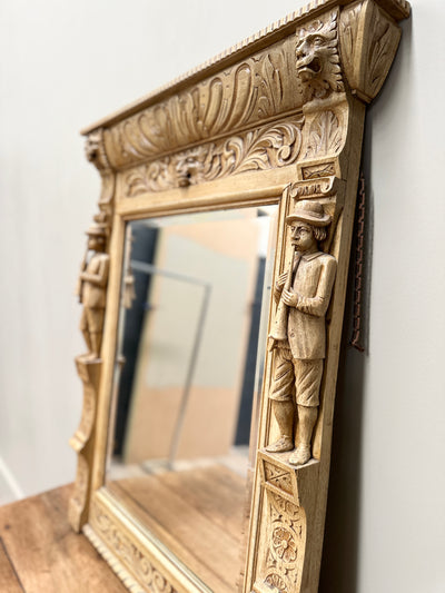 19th Century Antique Flemish Carved Oak Mirror